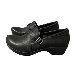 Abeo Jill Black Leather Buckle Strap Comfort Clog Shoes Women US Size 10 Classic